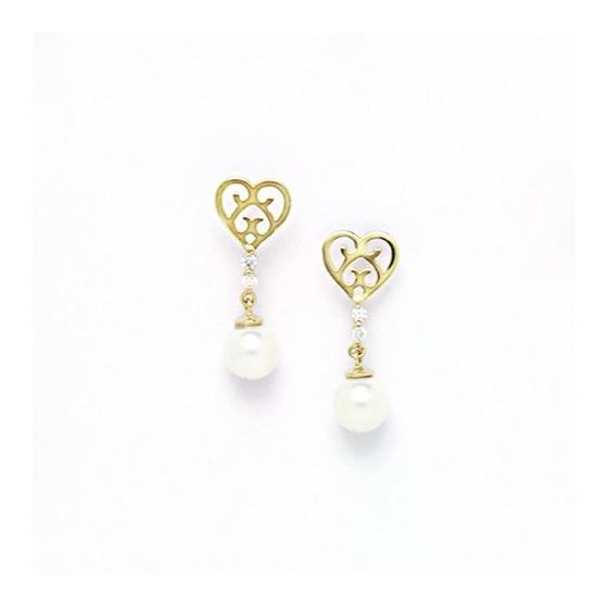 14K Yellow Gold genuine pearl and cz earrings screw back Size: Actual Image