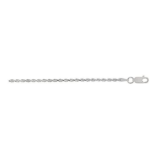 Silver with Non-Rhodium Finish 1.8mm wide Shiny Diamond Cut Rope Chain with Lobster Clasp