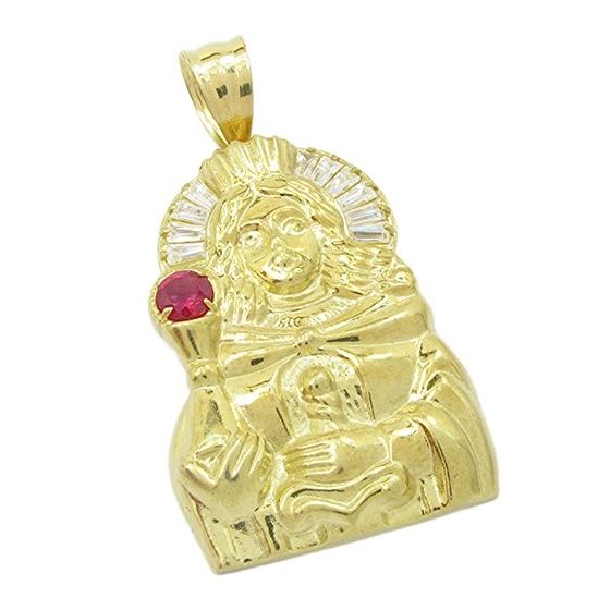 Mens 10k Yellow gold White and red gemstone mary charm EGP14 1