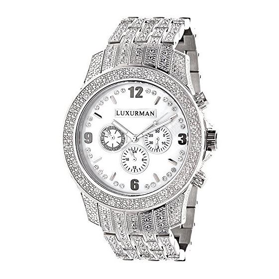 Mens Raptor Iced Out Real Diamond Watch 1.25ct White MOP Bezel by Luxurman