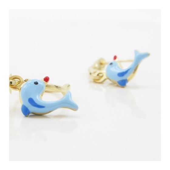 14K Yellow gold Dolphin chandelier earrings for Children/Kids web406 3