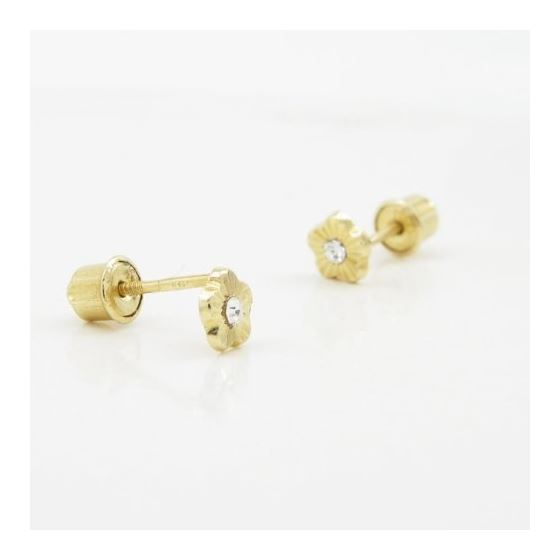 14K Yellow gold Flower cz stud earrings for Children/Kids web486 3