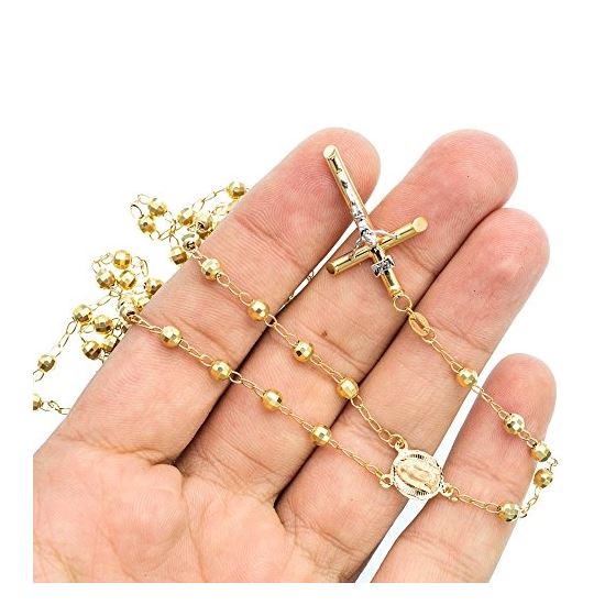 14K YELLOW Gold HOLLOW ROSARY Chain - 28 Inches Long 3.8MM Wide 3