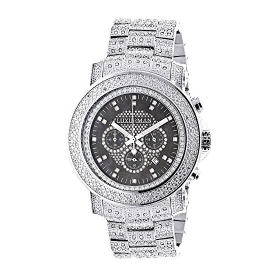 Oversized Iced Out Mens Real Diamond Luxurman Watch 2ct Black Mother of Pearl 1