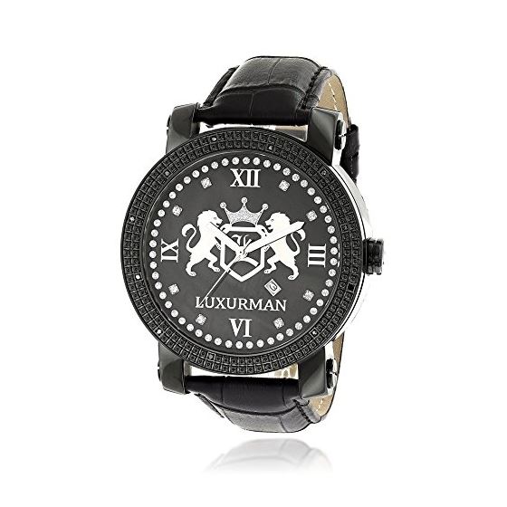 Phantom Large Black Diamond Watch For Men Leather