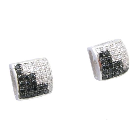 Mens .925 sterling silver White and black 6 row square earring MLCZ90 5mm thick and 8mm wide Size 1