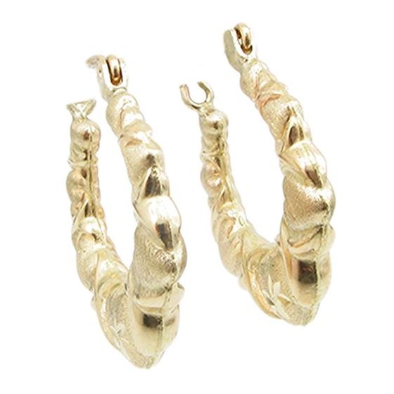 10k Yellow Gold earrings Fancy puff bamboo gold earrings AGBE74 1