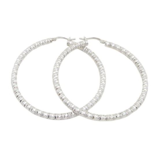 Round silver diamond cut thin hoop earring SB80 45mm tall and 42mm wide 1