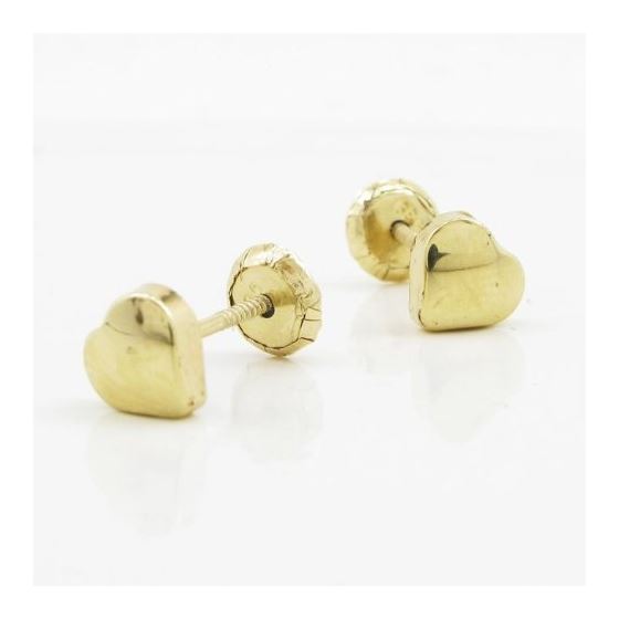 14K Yellow gold Plain heart stud earrings for Children/Kids web207 3
