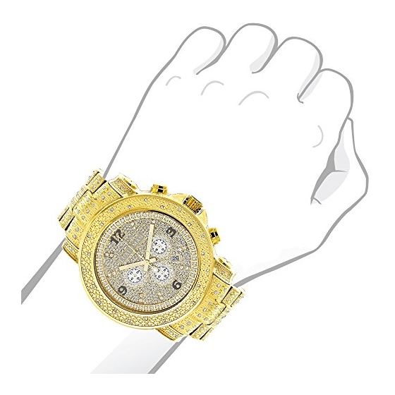 Luxurman Oversized Iced Out Mens Diamond Watch Yellow Gold 2ct Chronograph 3