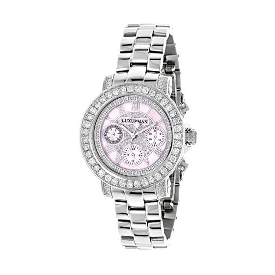 Luxurman Watches Ladies Diamond Watch 3ct Pink Genuine Diamonds Set on the Bezel 1