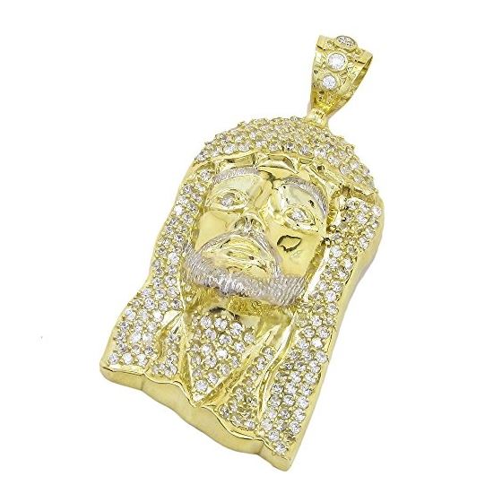 Mens 10k Yellow Gold Iced Out Jesus Pendant 1