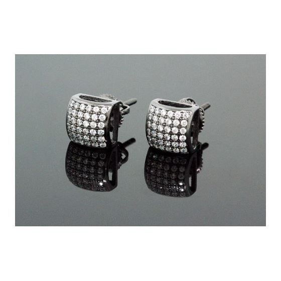 .925 Sterling Silver Black Square White Crystal Micro Pave Unisex Mens Stud Earrings 1