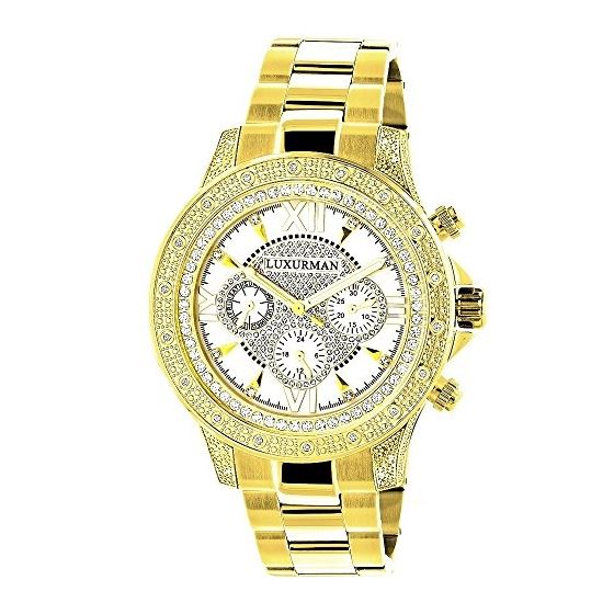 Luxurman Watches: Mens Liberty Genuine Diamond Watch 0.5ct Yellow Gold Plated 1