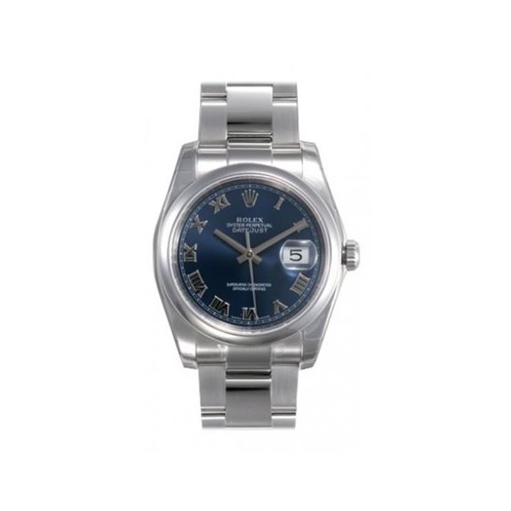 Rolex Datejust Blue Roman Dial Oyster Bracelet Mens Watch 116200BLRO