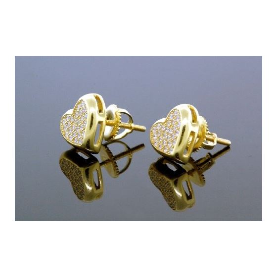 .925 Sterling Silver Yellow Heart White Crystal Micro Pave Unisex Mens Stud Earrings 1