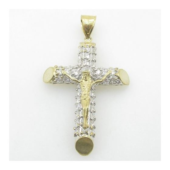 Mens 10K Solid Yellow Gold fully stoned jesus cross Length - 3.00 inches Width - 1.73 inches 1