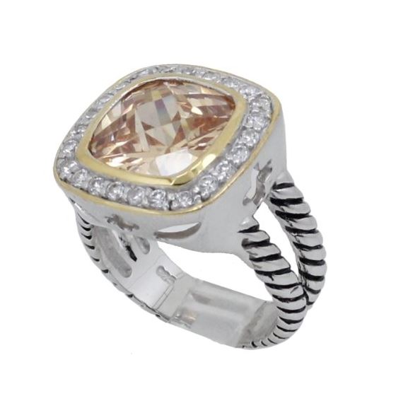 "Ladies .925 Italian Sterling Silver Spring citrine synthetic gemstone ring SAR53 6