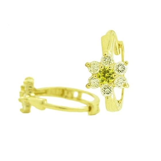 14K Yellow gold Flower cz hoop earrings for Children/Kids web265 1
