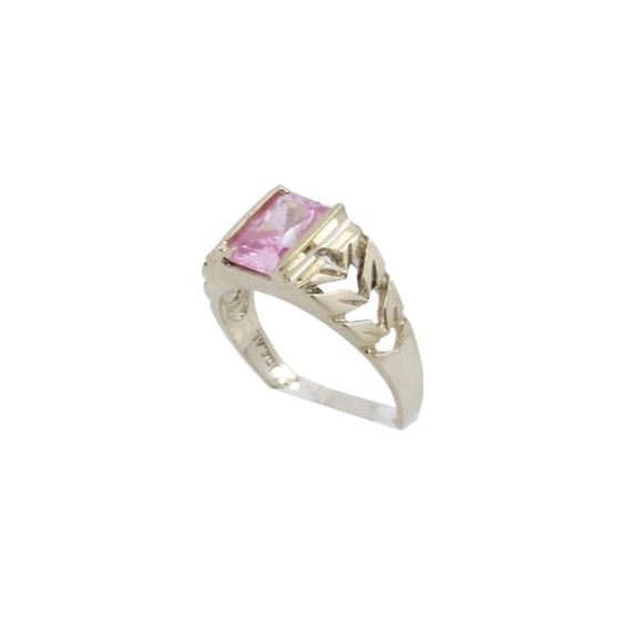 10k Yellow Gold Syntetic pink gemstone ring ajjr97 Size: 2 1