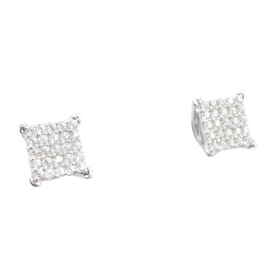 Mens .925 sterling silver White 5 row square earring MLCZ37 5mm thick and 6mm wide Size 1