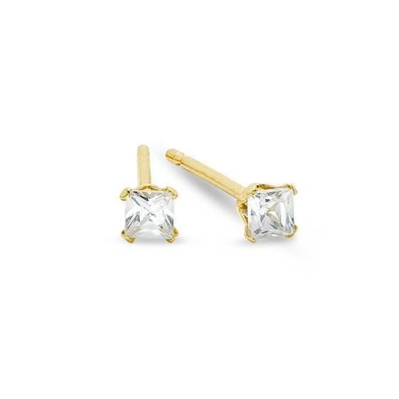 Unisex 14K Yellow Gold 2mm Square Cut Basket Screw Back Earrings Free Box 87-17A Size unisex