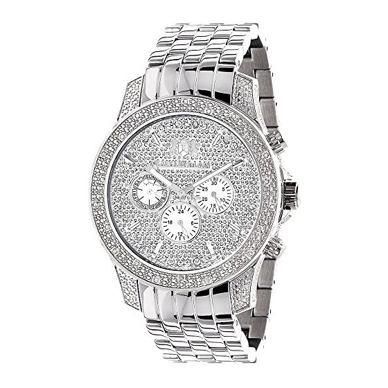 Luxurman Mens Watches Designer Diamond Watch 0.50ct Polished Silver Face 1