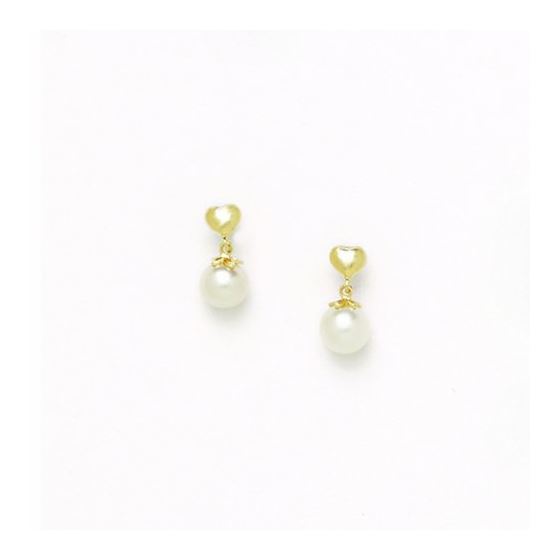 14K Yellow Gold genuine pearl and cz earrings screw back Size: Actual Image