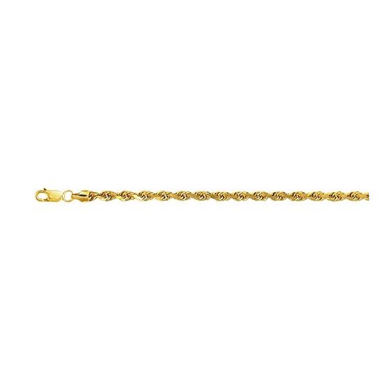 10K Yellow Gold 4.0mm Diamond Cut Hollow Sparkle Rope Chain Bracelet with Lobster Clasp
