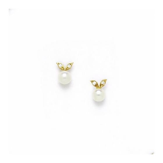 14K Yellow Gold genuine pearl and cz earrings screw back Size: Actual Image