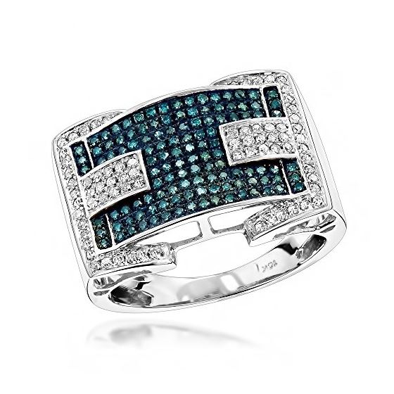 White Blue 0.9 Ctw Pave Set Diamond 10K Ring (Whit