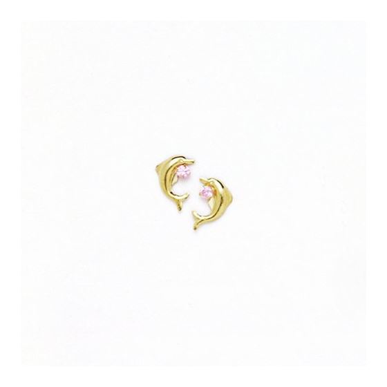 14K Yellow Gold dolphin with stones earrings screw back Size: Actual Image