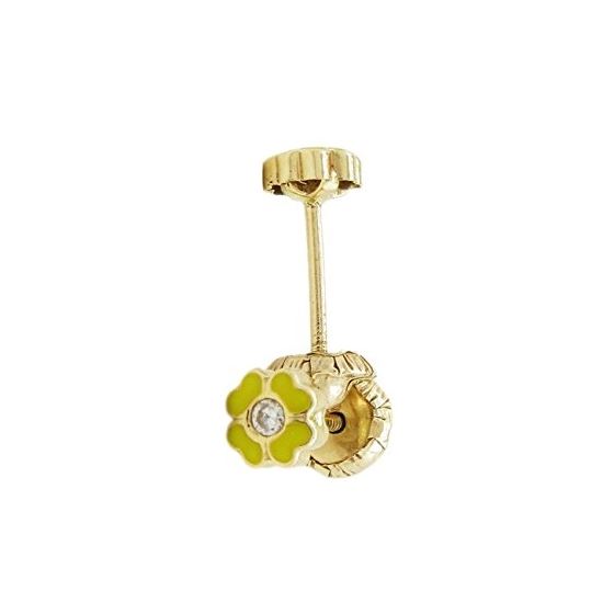 14K Yellow gold Flower cz stud earrings for Children/Kids web112 1