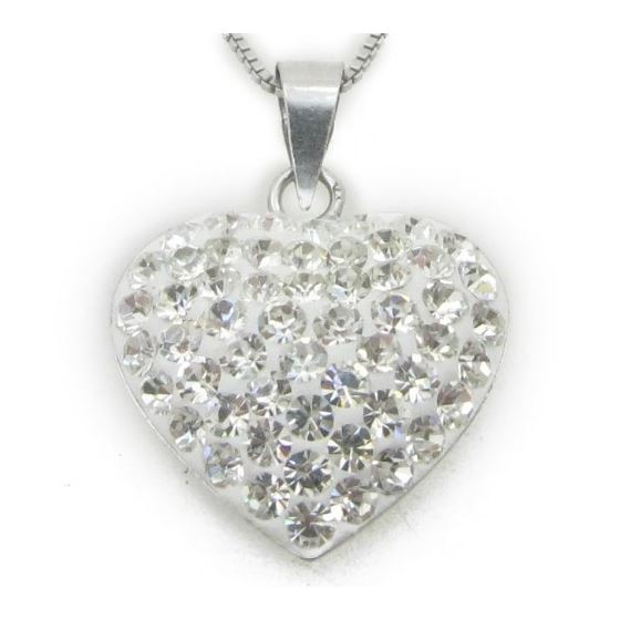 "Ladies .925 Italian Sterling Silver White Stone Heart Pendant Length - 9.5in (Length- 21mm