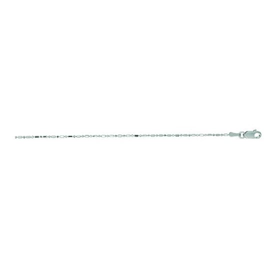 14K White Gold 1.0mm wide Diamond Cut Alternate Round + Long Rectangular Shaped Bead Chain with Lobs