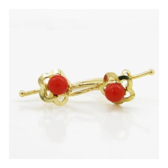 14K Yellow gold Fancy flower pearl hoop earrings for Children/Kids web232 3