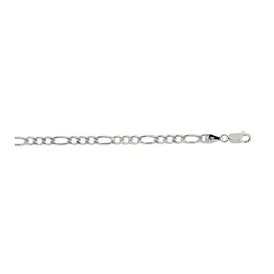 Silver with Rhodium Finish 3.7mm wide Diamond Cut Figaro Chain with Lobster Clasp