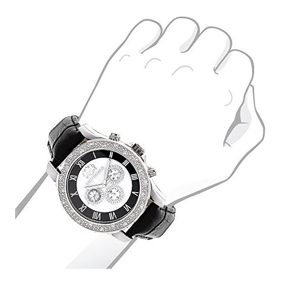 Luxurman Watches Mens Diamond Watch 0.25ct Freeze Black Genuine Leather Strap 3