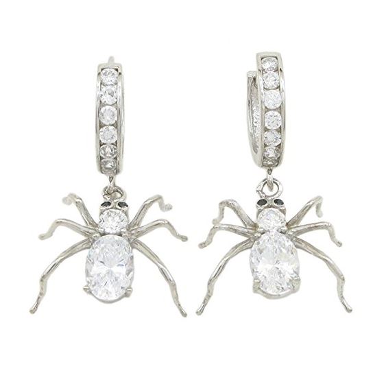 Womens White precious stone spider chandelier earring Silver11 1