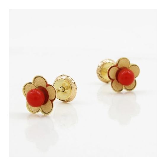 14K Yellow gold Thin flower pearl stud earrings for Children/Kids web171 3