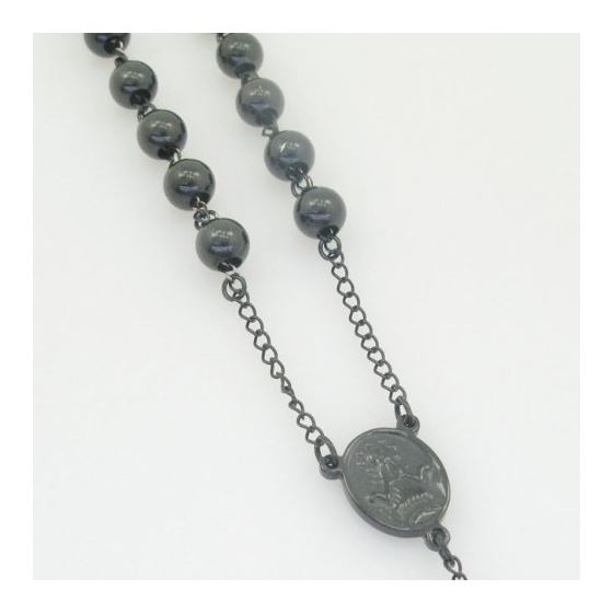 "Mens Black Stainless Steel Rosary Necklace with Cross - 32"" 3"