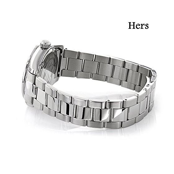 New His and Hers Watches: Stainless Steel Luxurman Diamond Set 3.5ct: Swiss Movt 3