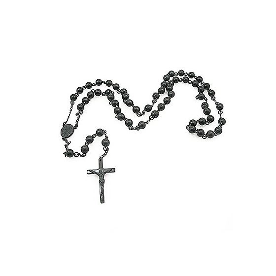 "Mens Black Stainless Steel Rosary Necklace with Cross - 32"" 1"