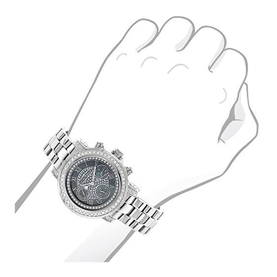 Luxurman Mens Genuine Diamond Watches: Plated Platinum Chronograph Watch 2ct 3