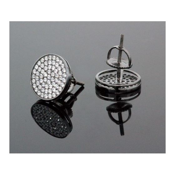 .925 Sterling Silver Black Circle White Crystal Micro Pave Unisex Mens Stud Earrings 11mm 3