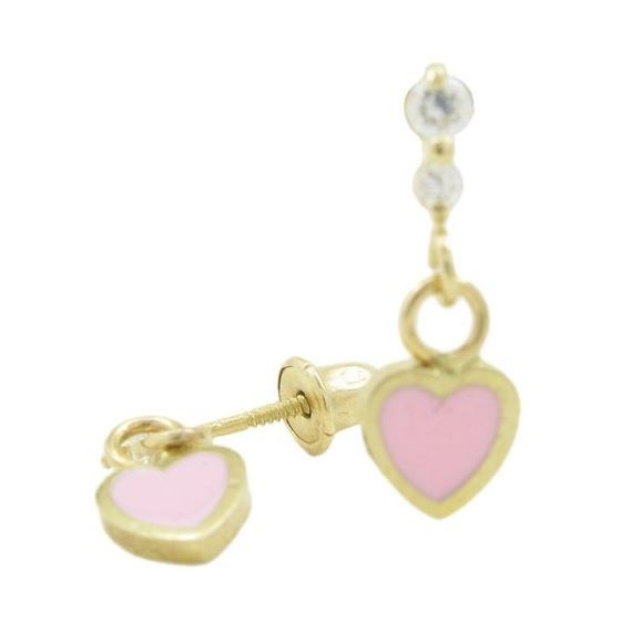 14K Yellow gold Thin heart cz chandelier earrings for Children/Kids web510 1