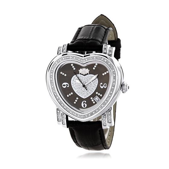 LUXURMAN Large Ladies Diamond Heart Watch 0.3Ct Bl