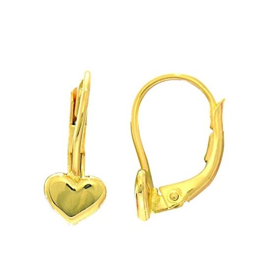 14K Yellow Gold Shiny Lever Back Earring W/Small