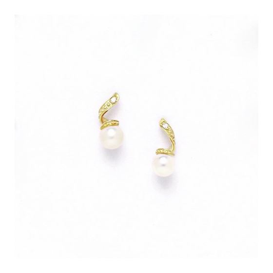 14K Yellow Gold genuine pearl and cz earrings screw back Size: Actual Image