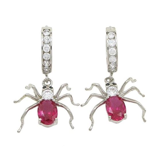 Womens Pink precious stone spider chandelier earring Silver8 1